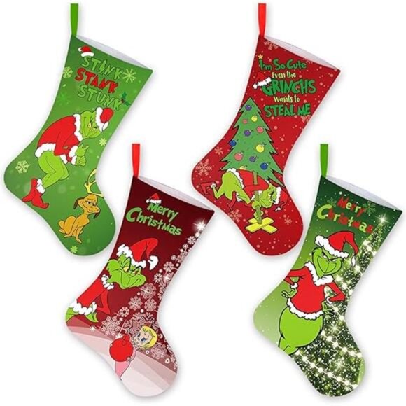 4 Pack Grinch Christmas Stockings, 18 Inch Large‎ Holiday Decor for Home Indoor - Picture 7 of 7